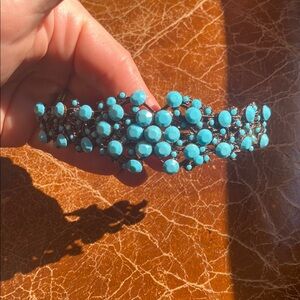 Turquoise Color Cut Stone Women's French Made Barrette / Hair Clip